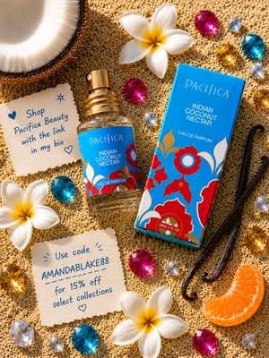 Summer scents on deck! ☀️🥥 I was so excited when @Pacifica 🏖️ gifted me their Indian Coconut Nectar! 🥥🎁 Inspired by scents from India 🇮🇳🐘🪷this fragrance blends coconut 🥥, mandarin 🍊, tiaré flower 🌺, vanilla 🤍, amber ✨ and more into the perfect summer scent! ☀️🌊🌴 The combination is warm, tropical and slightly sweet! 🥥🌺✨ Thank you SO much Pacifica! 🩷🥰 Shop Pacifica Beauty with the link in my bio and use code AMANDABLAKE88 for 15% off select collections! 🛍️🥥✨🌺 #pacificabeauty 🏖️ #indiancoconutnectar 🥥 #summerfragrances 🌅 #collab ✨ #mandib8803💕