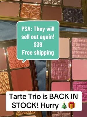 Tarte has restocked the trio pallete. Run and get three. Not a joke! They are selling so fast. #blackfriday #cybermonday #christmasgift #christmasgiftideas #stockingstuffer #stockingstufferideas #musthave #falldealsforyou #superbrandday #tiktokshopblackfriday #tiktokshopcybermonday #seasonalessentials #gifted #tiktokshopholidayhaul #tiktokshopholidaydeals #tiktokshopgiftideas2024 #ttstastemakers #tastemakerslaunch #tiktokshopdeals #tiktokshop #cybermondayshopdeals #giftsforhim #giftsforher #blackfridayshopping #blackfridaydeals #tiktokshopgifts @tarte cosmetics
