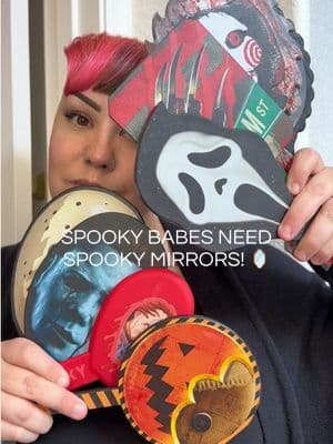 For my spooky makeup lovers who treat glam like a horror movie marathon 🎬🔪 These officially licensed horror handheld mirrors are the perfect addition to your vanity setup. Lightweight, detailed, and collector-worthy — whether you love slashers, scream queens, or spooky glam all year long. Perfect for makeup, display shelves, or your Halloween-ready beauty corner 🖤✨ @Glamlite #glamlite #mirror #beauty #tiktokshopsparkcreator #tiktokshopcreatorpicks