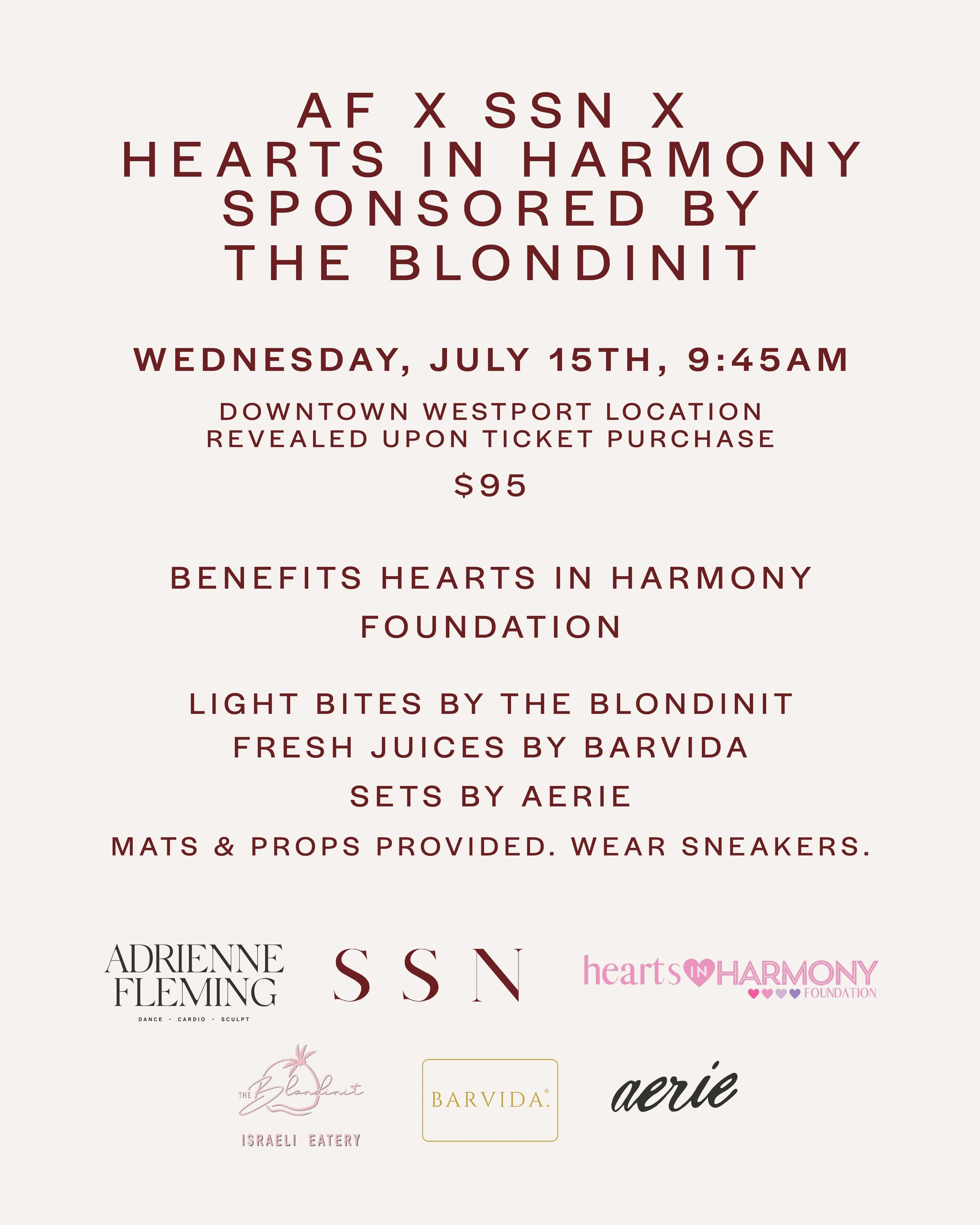 July 15 is coming.
Downtown Westport · 9:45AM
Location revealed when you book
AF x SSN x Hearts in Harmony
sponsored