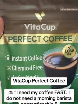 VitaCup Perfect Coffee is instant coffee in an easy pouch, so you can make a cup without brewing an entire pot. Scoop, mix and get that coffee situation handled, especially on busy mornings. #VitaCup #InstantCoffee #CoffeeLovers #MorningRoutine #TikTokShop