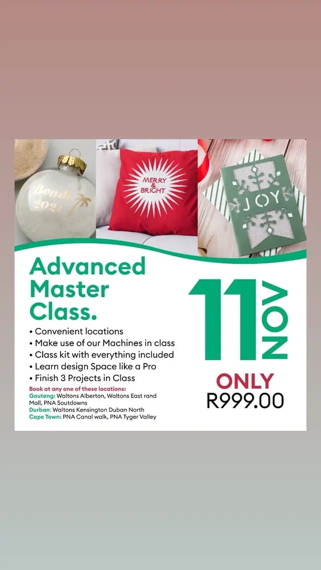 Have you booked your Cricut Master Class yet? Presented by Cricut, bringing you an expert experience. This week's class