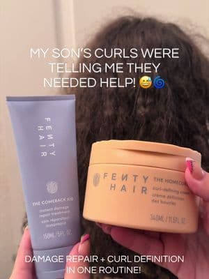 Wash day with my curly-haired son 💜 Using the @Fenty Hair Comeback Kid Damage Repair Treatment and Homecurl Curl Cream to help keep his curls soft, hydrated, and defined. Less frizz, more bounce, and healthier-looking curls without weighing them down. #fentyhair #dealsforyoudays #tiktokshopbeauty #summerhairtok #dfyd