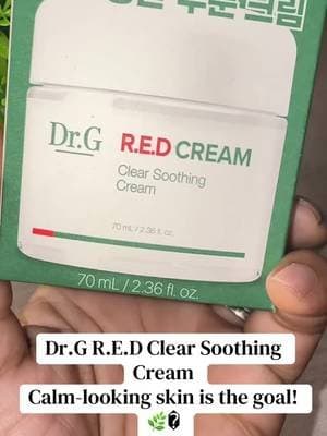 Dr.G R.E.D Clear Soothing Cream features a 10-Cica Complex and lightweight gel-cream texture to help hydrate and soothe