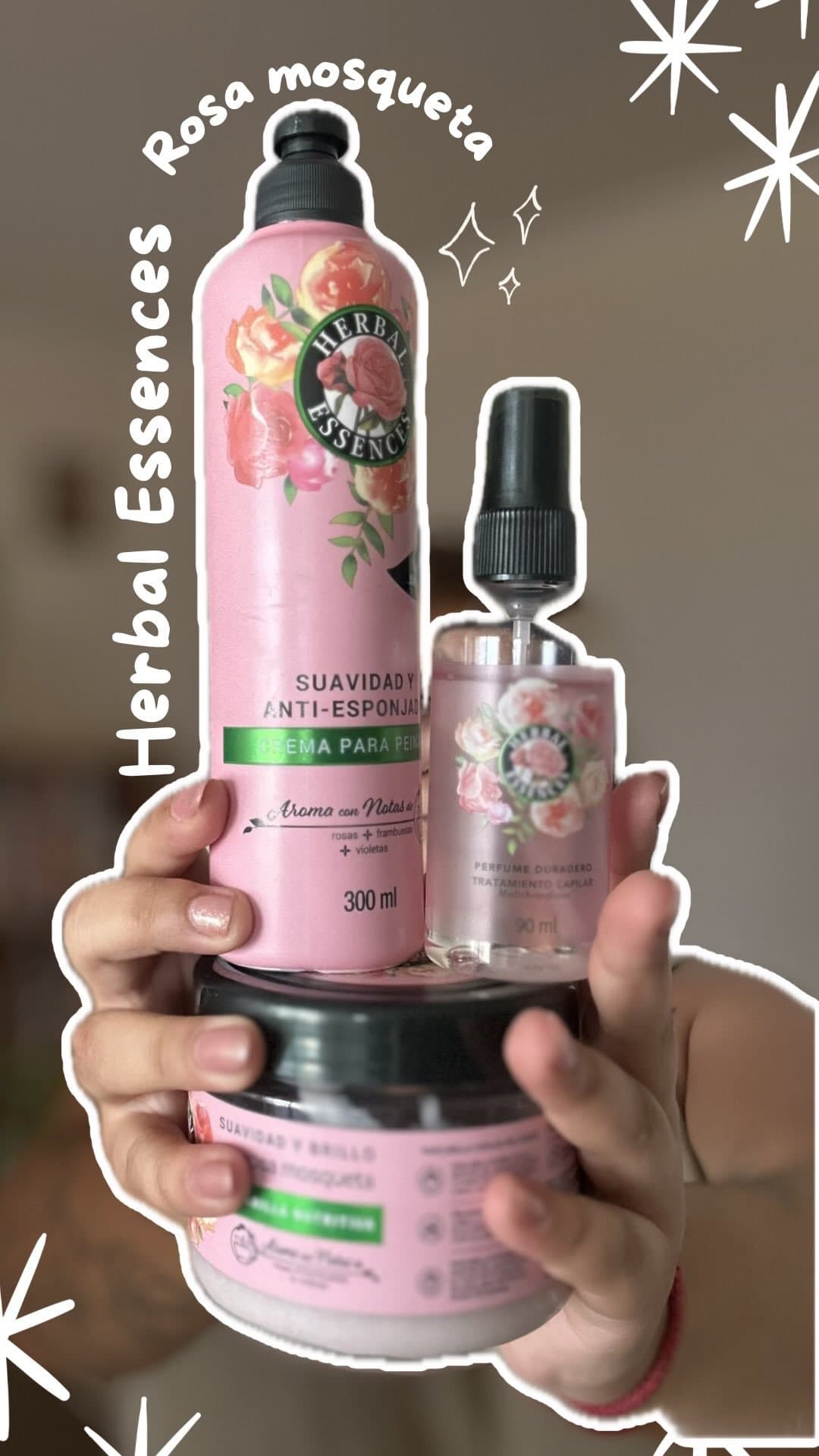 Probando la colección Herbal Essences Rosa Mosqueta 🌹✨ y amé cómo deja el pelo: suave, brillante y con perfume duradero