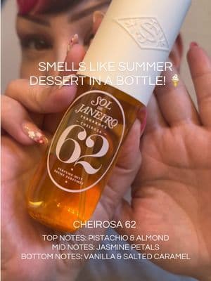 @Sol de Janeiro Cheirosa 62 perfume mist is officially THAT summer scent ☀️✨ Warm vanilla, salted caramel, pistachio, almond, jasmine petals, and sandalwood all blended into the ultimate beachy gourmand fragrance. Perfect for vanilla girls, summer perfume lovers, layering fragrances, and anyone wanting compliments all day long. #perfume #tiktokshopsparkcreator #tiktokshopcreatorpicks #tiktokshopstockup #soldejaneiro