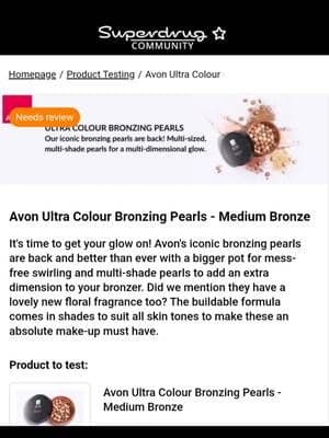 Thank you to the Superdrug Customer Community for selecting me to test the Avon Ultra Colour Bronzing Pearls! I can't wait for them to arrive. 💖 @Avon Cosmetics Ltd @Superdrug #superdrugcustomercommunity #superdrug #makeup #avon #ad