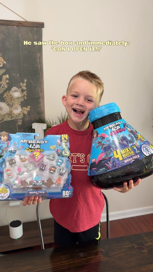 Lincoln saw these and immediately asked, “Can I open it?!” 😂
MrBeast Lab MEGA-TECH was such a fun one for him because