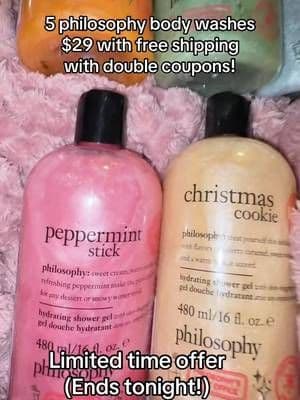 Philosophy 5 piece set holiday body washes as low as $28.75 with double coupons. Limited time only. Subject to coupons a