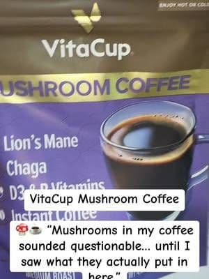 VitaCup Mushroom Coffee combines instant coffee with functional mushrooms including lion’s mane and chaga, plus D3 and B vitamins according to the package. You still get your coffee ritual, just with a little more going on in that cup. #VitaCup #MushroomCoffee #LionsMane #CoffeeTok #TikTokShop