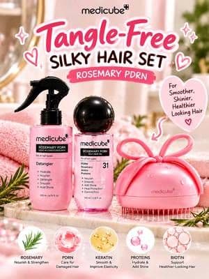 Okay, but WHY did this little pink brush surprise me so much?! 😂🎀 I tried the Medicube Tangle-Free Silky Hair Set on my curly hair, and the brush was the unexpected star! #medicube #rosemaryPDRN #PDRNhaircare #haircare #tiktokshopblackfriday @medicube US Store @medicube global