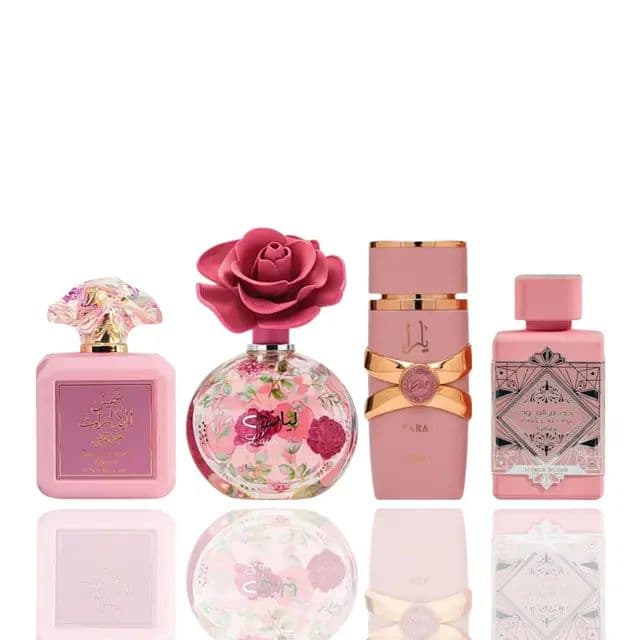 Why choose one pink when you can have four? 🍓🌸 This Lattafa female bundle wraps you in juicy fruits, whipped marshmallow, creamy vanilla and soft florals—perfect for brunch, date night, or cozy self-care evenings. From strawberry s’mores and rose milk to coconut and caramel, each bottle is a different mood on your vanity. Which pink are you today? #weeklydeals #payday #RushReady #tiktokshopsummersale #lattafa #perfumecollection #pinkperfume #sweetfragrance #giftset