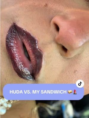 HUDA BEAUTY Lip Contour Stain vs. a juicy sandwich 😂🥪💄 I used Rich Brown + Warm Brown with gloss and put this lip com