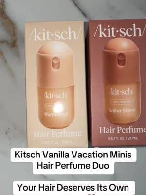 Kitsch Vanilla Vacation Minis give your hair a quick scent refresh with Warm Sugar and Amber Shores. Toss these minis in your bag and refresh your hair whenever it needs a little something extra. #TikTokShop #Kitsch #HairPerfume #VanillaVacation #HairCare